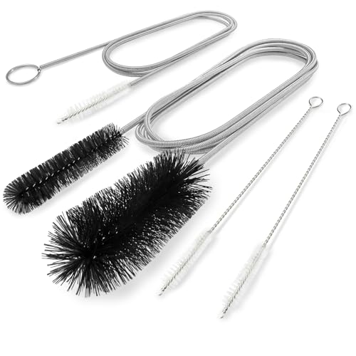 Flexible Drain Brush, 66 Inch Long Double Ended Hose Pipe Cleaners and 58 Inch Tube Cleaning Brush and 2 Pack 8 Inch Straw Cleaner Brush - color: Black