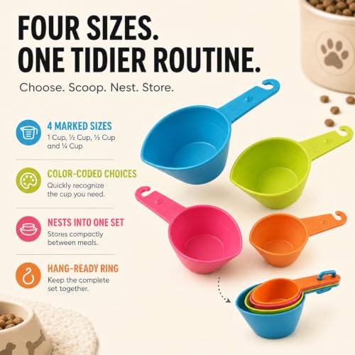 SunGrow Cat Food Measuring Cup Set, 4-Piece Pet Food Scoops for Dogs & Cats