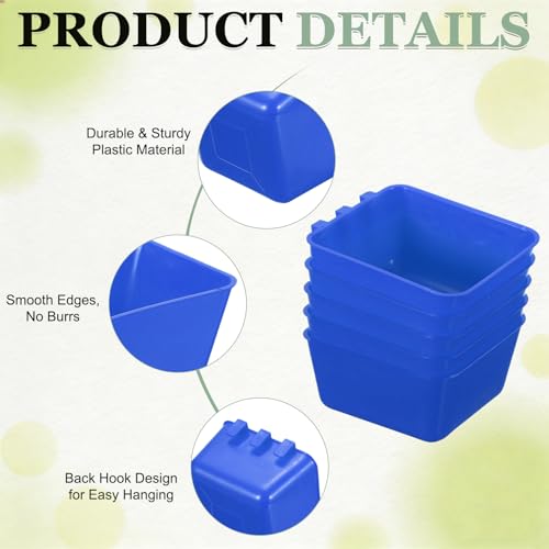 Cage Cups, 4.9x3.7x2.4 Inch Parakeet Feeder Bird Cage Accessories Hanging Food Water Dispenser, (Blue, 6 Pcs), Intended for Pet/Pigeon/Parrot/Chicken - color: Blue