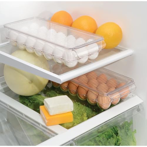 iDesign Clear Plastic Egg Holder for Fridge with Lid, 2-Pack | 21 Egg Storage Capacity, Container Organizer Bin - color: Clear, style: Pack of 2