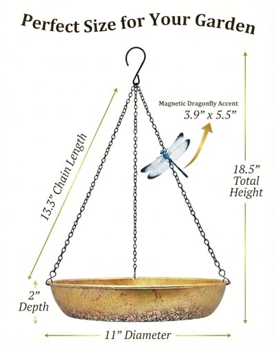 Hanging Bird Bath for Outside Metal Birdbath 11 Inch for Birds to Seed Bathe Drink Decor Bird Bath Gold to Iridescent Pink Gradient Decor for Garden Back Yard Patio Attracts Hummingbirds & Finches - color: Gold Iridescent Pink Gradient