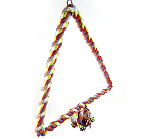 Spoiled Pet® Large Bird Rope Perch Triangle Swing Toy Multicolor 12 Inch | Natural cotton & steel rod cage accessory for Parrots Cockatoos, Safe to climb, chew, relieve boredom, with metal quick link