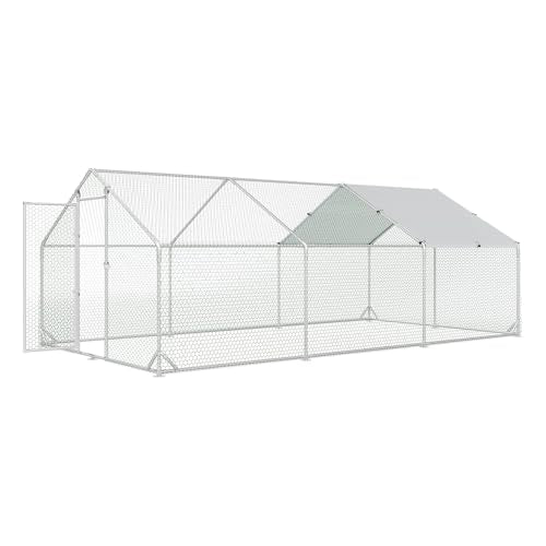 4ever2buy Metal Chicken Coop, 10x20 FT Walk-in Chicken Run Pen Poultry Cage, Water-Resistant & Anti-UV Cover, Large Chicken Coop for 18-22 Chickens - size: 236.4"L x 117.6"W x 76.8"H