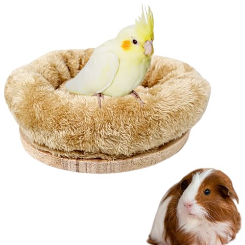 Bird Nest,1Pc Detachable Plush Parrot Hammock Bed,Winter Warm Bird House Snuggle Hut Birds Sleeping Bed Wood Perch for Budgies Cockatiel Conure Parakeet Hamster (Brown, Large) - color: Brown, size: Large
