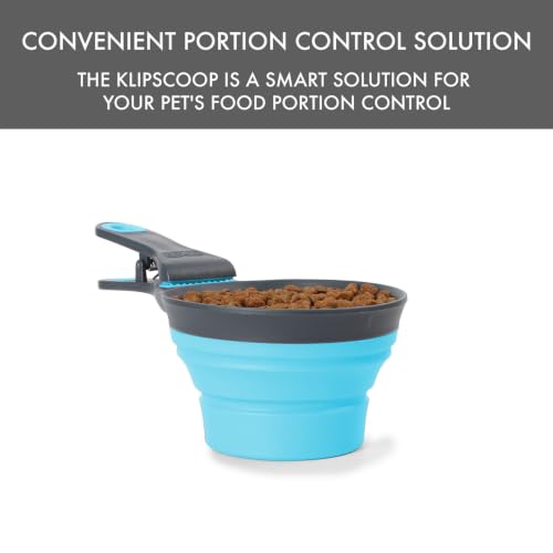 Dexas Popware for Pets Collapsible Klip Scoop, 3-in-1 Pet Food Scoop, Measuring Cup and Bag Clip, 2 Cup Capacity, Blue - color: Blue, size: 2 Cup Capacity
