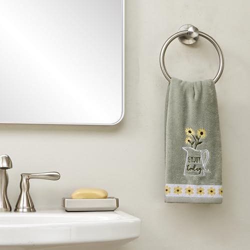 SKL Home Enjoy 100% Cotton 2pc Hand Towel Set, Embroidered & Decorative for Bath/Kitchen/Bar & Gift, Gray - color: Enjoy
