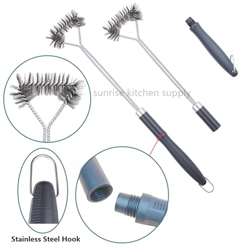 SUNRISE Fryer Brush with Long Handle (Stainless Steel with Plastic Handle, L, Single, and Double Brush) - color: Stainless Steel With Plastic Handle, size: L, Single, and Double Brush