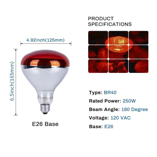 3 Pack 250W Heat Lamp Bulbs for Chicks, R40 Brooder Heat Lamp for Chickens, Infrared Reflector Heat Bulbs for Brooder Heater, Incandescent Heating Bulb for Pet, Bathroom, Food