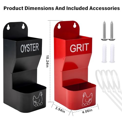2 Pack Chicken Oyster Shell Feeder and Grit Device, Corner Chicken Feeder, Coop Accessories, Suitable for Hens and Chicks (Black + Red - 2)
