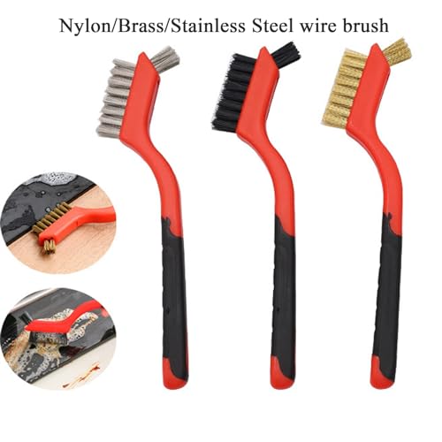 Gisde Wire Brush 4Pcs Set Nylon/Brass/Stainless Steel Wire Brushes for Cleaning Rust Removal in Holes, Dirt & Paint Scrubbing with Deep Cleaning – 7 Inches (Brass+Nylon+Stainless Steel)