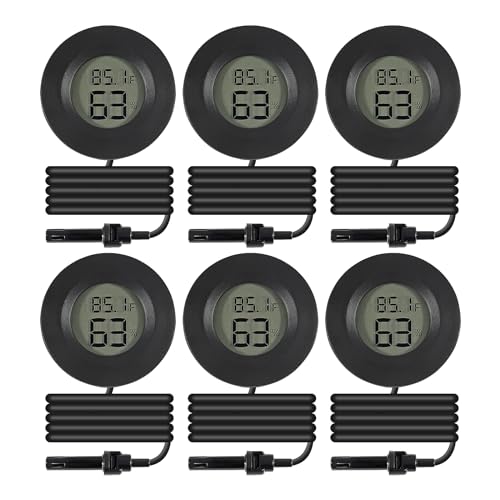 6 Pack Mini Hygrometer Thermometer Meter Digital LCD Monitor Indoor Room Round Humidity Temperature Gauge with Probe for Humidors Home Greenhouse Babyroom Reptile Incubator Monitor