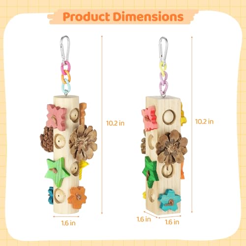 2 Pcs Bird Toys for Parrot, Hanging Parrot Toy with Pine Cones, Natural Wood Blocks Foraging Toys for Cockatiels Conures Budgies Parakeets, Cage Accessories