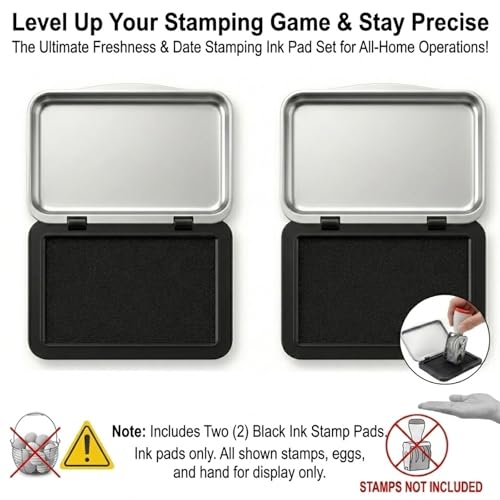 2PCS Ink Pads for Farm Fresh Eggs Date Marking & Food Labeling (Black) | 2.95 x 2.16in Premium Fade-Resistant Quick-Drying Ink Pads - size: 2PCS
