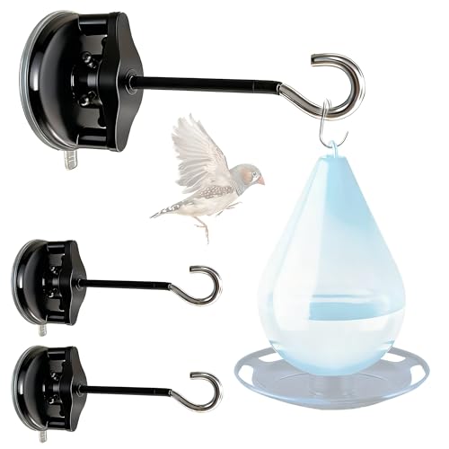 3 Pcs Window Bird Feeder Hanger Hook - Window Suction Cup with Hanger, Strong Suction Window-Mounted Hummingbird Feeder Bracket for Bird Feeders, Wind Chimes & Plants (Bird Feeder Not Included)