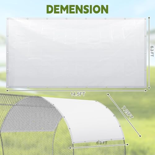 2 Pack Chicken Coop Cover Waterproof, 14.5 * 6.3 FT Chicken Run Cover Coop Tarp with 80 Heavy Duty Zip Ties, Large Chicken Coop, Duck Coop Tarp Replacement,White (Top Cover Only, Frame Not Included) - size: 14.5x6.3 FT