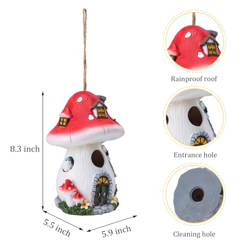 Yinns Bird House for Outside, Decorative Resin Bird Houses for Garden Decor | Birdhouses, Decorative Mushroom Bird Houses for Outdoor Hummingbird, Bluebird, Cardinal Garden Yard Decor - color: Red Mushroom Resin