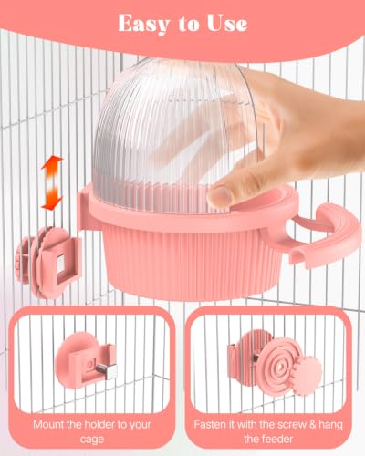 Pawfly No Mess Bird Feeder, Bird Cage Feeder, Bird Bowls for Cage, Bird Feeder for Cage, Bird Water Dispenser, Parakeet Feeder Waterer for Parrot, Cockatiel, Budgie & Lovebird,Pink - color: Pink