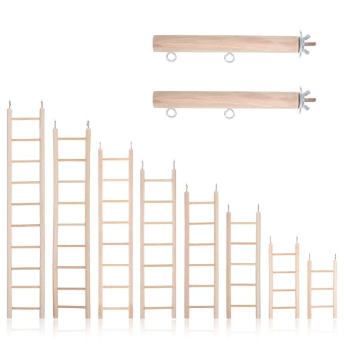 10 Pcs Wood Step Ladder for Bird, 3-10 Step Hanging Bird Ladder Parrot Cage Climbing Toy & Cylindrical Support for Parakeets, Cockatiels, Conures, Lovebirds