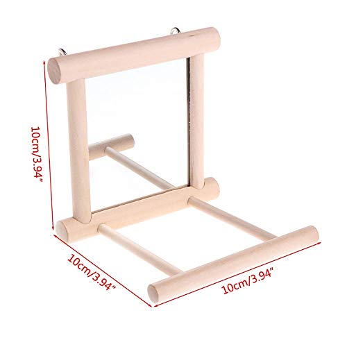 Litewoo Bird Mirror with Perch Parrot Swing Interactive Play Toys, 1 PC | Natural wood, with perch, 3.94"x3.94"x3.94", reduces loneliness, easy hang on cages, for small bird/parakeet/conure/lovebird - color: Bird Mirror Perch Stand-ONE