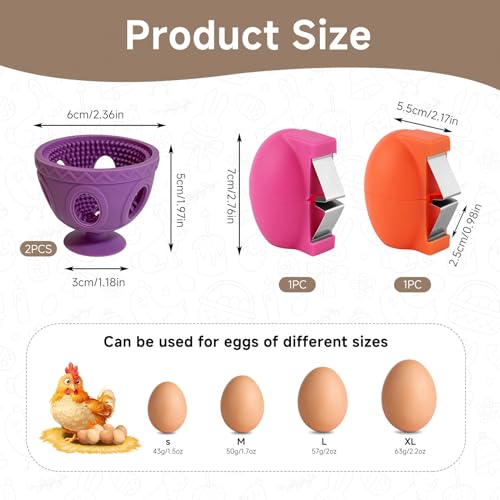 4PCS Silicone Egg Washer Brush + Egg cracker, Multifunctional Egg Cleaner Scrubber Egg Cutter Tool for Fresh Hard Soft Boiled Eggs Fruits Vegetables Kitchen Home Cooking Baking Chicken Coop