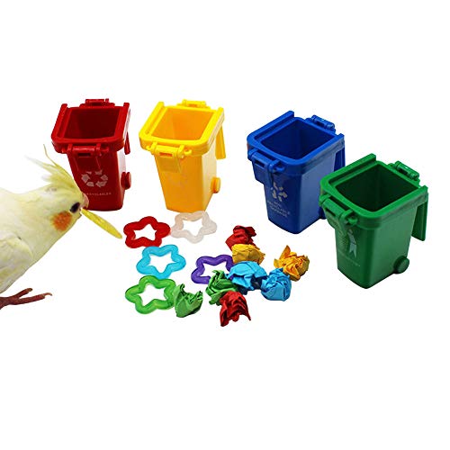 QBLEEV Conure Learning Toys, Color Sorting Bin Teaching Tool Box Bird Toys | Trick prop training education interactive parrot toy, activity trick fun enrichment trash can for cockatiel quaker lovebirds