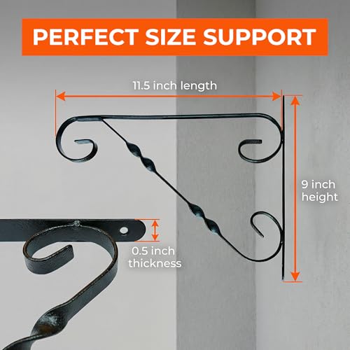 Classic Scroll-Design Metal Wall Bracket for Hanging Accessories and Flowerpots for Indoor & Outdoor Use, Black Set of 2 - color: Black, size: Classic Scroll