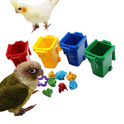QBLEEV Conure Learning Toys, Color Sorting Bin Teaching Tool Box Bird Toys | Trick prop training education interactive parrot toy, activity trick fun enrichment trash can for cockatiel quaker lovebirds
