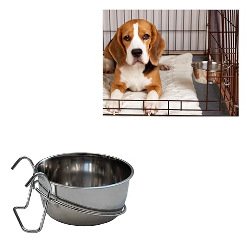 SPOT Stainless Steel Coop Cup with Wire Hooks – Durable, Chew-Resistant Food/Water Bowl for Cages & Crates, Easy Install & Removable, for Cats, Dogs, Birds & Reptiles - 20 Oz (2.5 Cups) - color: Stainless Steel, size: 20 Oz