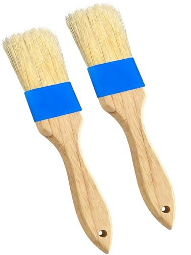 Pastry Basting Brush - Food Grade, Non-Shedding Natural Bristle, Heat Resistant Wooden Handle, Durable Kitchen Tool for Baking, Cooking, Butter, Egg Wash, Glazing, Oil, Sauce (Set of 2, 1.5", Blue)
