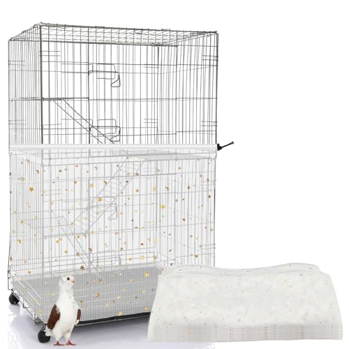Bird Cage Cover, 60-118'' Large, 31.5'' H Adjustable Nylon Mesh Net, Soft Airy, White, Starry Sky Pattern, Drawstring, Breathable, Hand Wash Only - color: White, size: Large