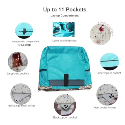 Diaper Tote Bag Totepack Backpack Crossbody Bag 3 in 1 for Women Laptop Backpack Multifunctional with Insulated Pockets - color: Corduroy Purple Flower