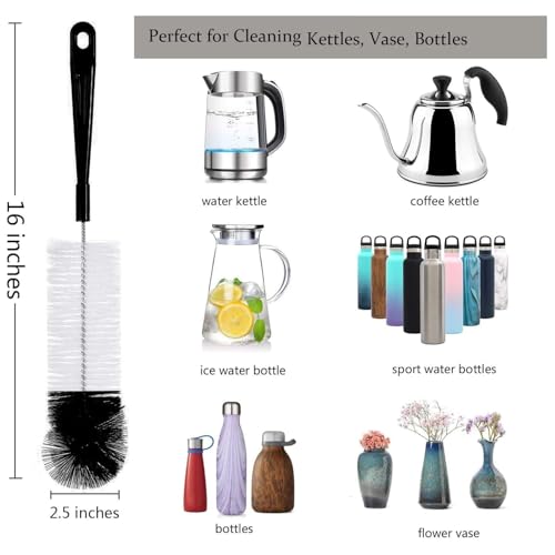 ALINK 8-Pack Bottle Cleaning Brush Set - Long Handle Black Bottle Cleaner for Washing Narrow Wine/Beer Bottles/Thermos/Flask Tumbler/Sport Well/Kettle/Lid Brush, Straw Brush - color: Black