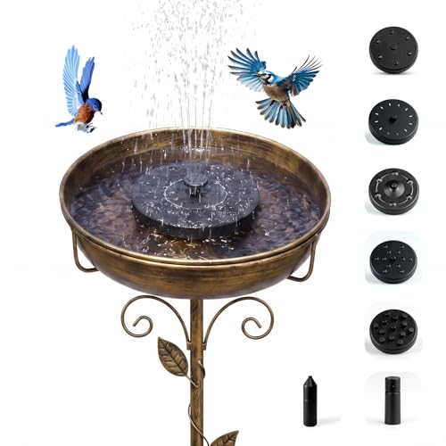 Solar Bird Bath Fountain, Green Metal Stand, 7 Nozzle, Outdoor Garden Decor (Copper) - color: Copper