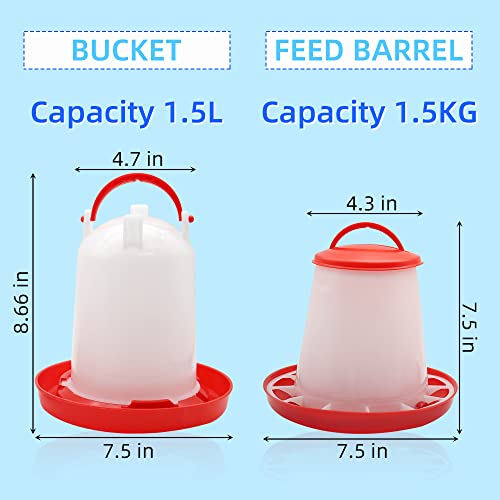 Chick Feeder Waterer Kit, Hanging 1.5kg Feeder and 1.5L Waterer | for Baby Chicks Brooder Coop Accessories, Suitable for Duck Quail Pigeon Poultry Farm, Easy to Assemble and Clean