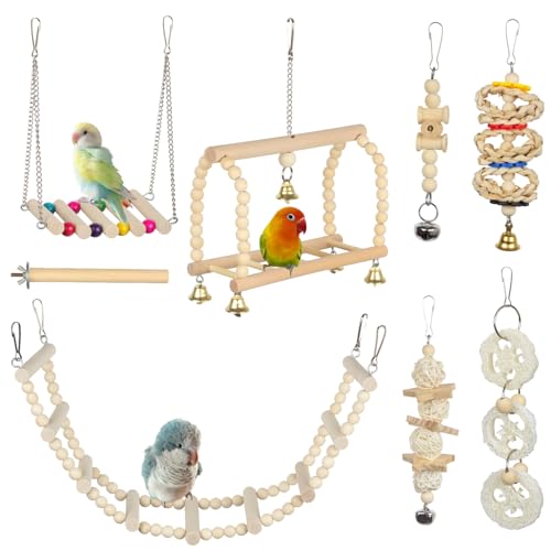 Bird Parrot Swing Toys Chewing Standing Hanging Perch Hammock Climbing Ladder for Cockatiel Parakeet
