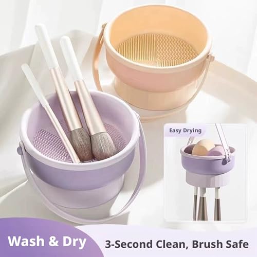 Silicone makeup brush cleaning bowl, powder puff storage rack, makeup egg cleaning workpiece, cosmetic makeup brush cleaning tool - color: Beige