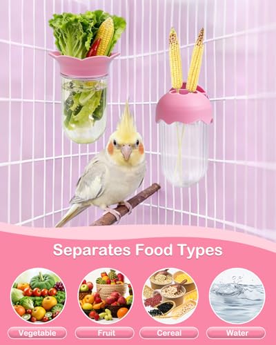 2Pcs Bird Cage Vegetable Feeder, Hanging Veggie Holder with Hydration Feature to Maintain Freshness, Easy-Clean Clip Feeder for Parakeet, Parrot, Lovebird, Budgie(Pink) - color: Pink