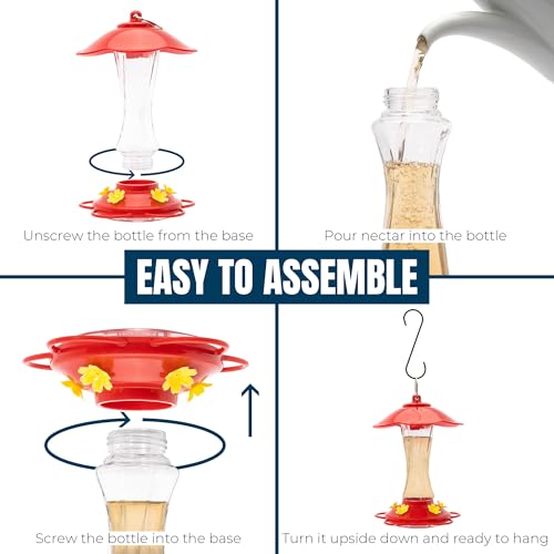 MEKKAPRO Glass Hummingbird Feeder 2-Pack 10 oz Red Outdoor, Easy Assemble | Built With A Metal Ring, This Red Hummingbird Feeder Duo Provides Bee-proof Glass Design For Outdoor Spaces - color: Modern, size: 10oz