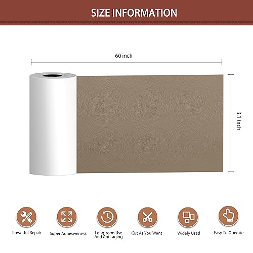 Leather Repair Patch Tape Kit, Self Adhesive Leather Repair for Furniture, Couch, Sofa, Car Seats,Office Chair,Vinyl Repair Kit.3.1inx60in - color: Gray Khaki, size: 3.1 in x 60 in