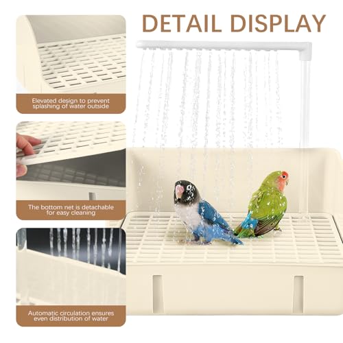 Automatic Parakeet Bird Bath with Pump,Large Bird Shower Fountain(White) | Bird Shower Fountain Indoor,Bathtub with Running Water,for Birds African Grey Amazon Conure Parakeet Cockatiel - color: White