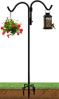 92 Inch Double Shepherds Hook for Outdoor with 5 Prong Base | Adjustable Heavy Duty Bird Feeder Pole for Hanging Flower Basket, Plant Hanger, Solar Light Lanterns, Black - size: 92in-1pcs