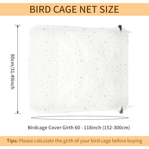Bird Cage Cover, 60-118'' Large, 31.5'' H Adjustable Nylon Mesh Net, Soft Airy, White, Starry Sky Pattern, Drawstring, Breathable, Hand Wash Only - color: White, size: Large