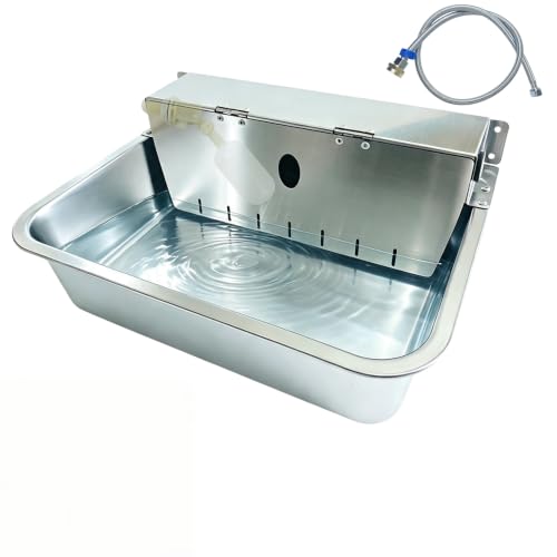 Stainless Steel Automatic Pet Waterer with Flip-Top & Wall Mount | Outdoor Auto-Fill Water Bowl with Adjustable Float,Wide Drinking Area,Easy To Clean,for Dogs,Chickens & Other Poultry - size: Large-Flip cover