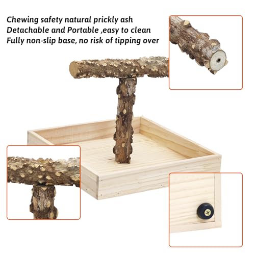 BNOSDM Portable Bird Perch Stand with Potty Tray, Natural Wood Tabletop Training Gym Parrot Playground Toy for Budgies, Cockatiels, Lovebirds,Conures - color: T-Shaped Bird Stand