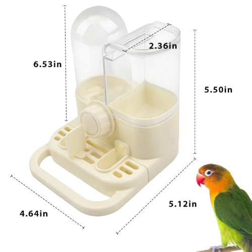 Automatic Bird Feeder and Water Dispenser Combo, 2-in-1 No-Spill Cage Mounted Parrot Food Water Bowl with Perch, Leak-Proof Bird Feeding Station for Parakeets Cockatiels Conures Lovebirds Small Birds