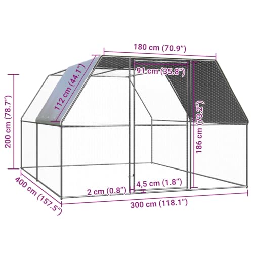 Large Chicken Coop Outdoor Walk-in Chicken Cage 9.8x9.8x6.6 FT Galvanized Steel Poultry Hen House Run with Lockable Door for Backyard Garden, Silver - color: Silver-D
