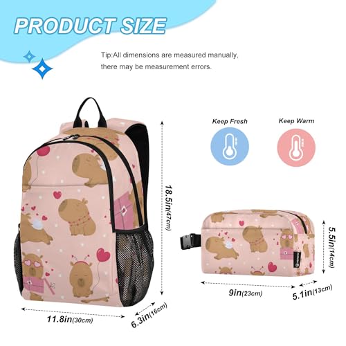 Lovely Capybara Backpack with Lunch Bag, School Backpack for Teens Boys Girls Kids Travel Backpacks Set - color: Red
