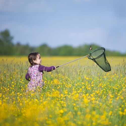 Kingrol Professional Butterfly Net with 12" Ring, 20" Depth, Extendable Handle to 59" - Durable & Lightweight Insect Catching Net, Stainless Steel & Polyester Build