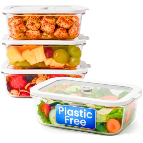 Non-Toxic Glass Food Containers with Lids, 4-Pack, 21 oz, Airtight, Gray | Plastic & BPA free. Glass body, glass lid & platinum silicone seal. Airtight & leakproof. Freezer & microwave safe. - color: Gray, size: 21 Oz