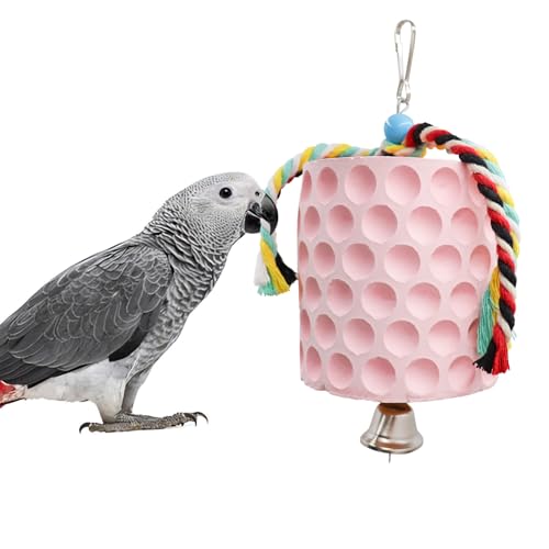 Bird Beak Grinding Stone, Parrot Chew Toys with Bells, Bird Toys, Cage Accessories for African Grey, Amazon Parrots, Budgies, Cockatiels, Lovebirds, Conures, Quakers, Small to Medium Birds - color: Pink
